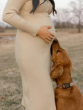 Chicnmom Mama Vestido tipo suéter largo con cuello en V y pecho cruzado de punto elegante para salir sesión de fotos de maternidad Baby Shower