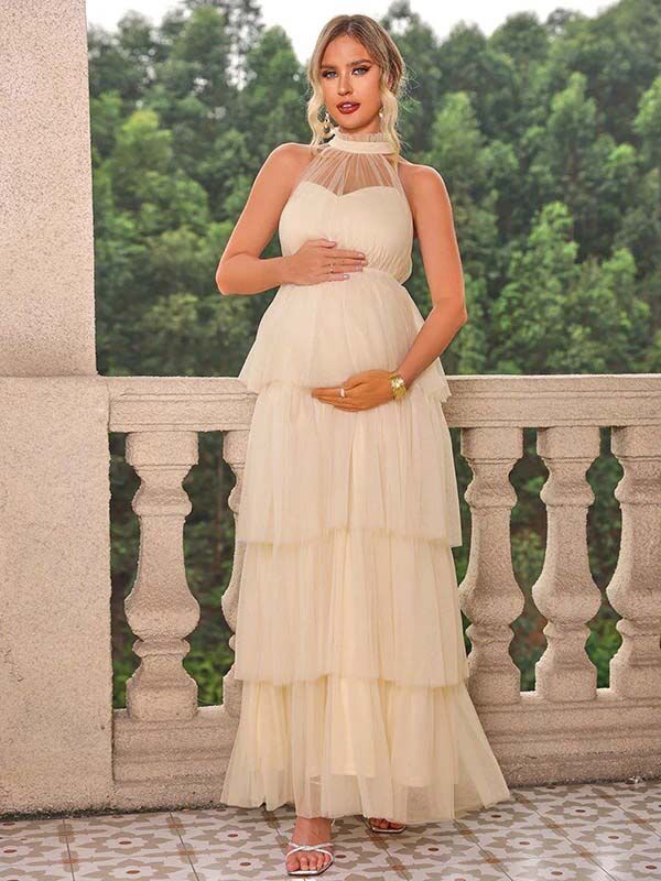 Chicnmom Vestidos largo Premamá Multicapa Tul Albaricoque