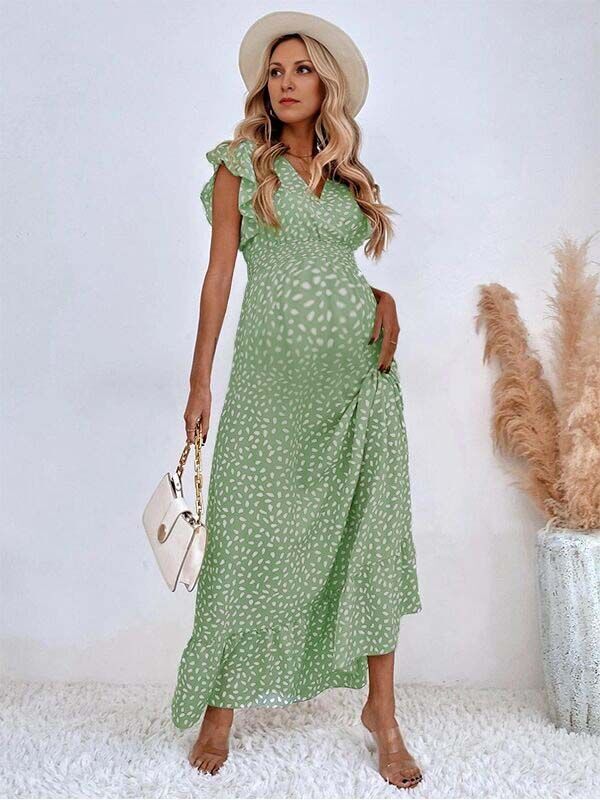 Chicnmom Vestido de flores premamá Volantes Verde Claro