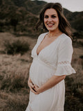 Chicnmom vestidos premamá blanco vestido de verano con ribetes de encaje