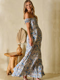 Chicnmom vestidos premamá azul claro vestido bohemio estampado de un solo hombro