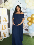 Chicnmom Vestido Largo Elegante De Premamá Para Sesión De Fotos, Fiesta Y Cóctel Con Plisado Y Hombros Descubiertos