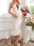 Chicnmom vestidos premamá blanco vestido de verano con tirantes de encaje