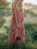 Chicnmom vestido de maternidad rosa boho con volantes y hombros descubiertos