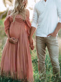 Chicnmom vestido de maternidad rosa boho con volantes y hombros descubiertos